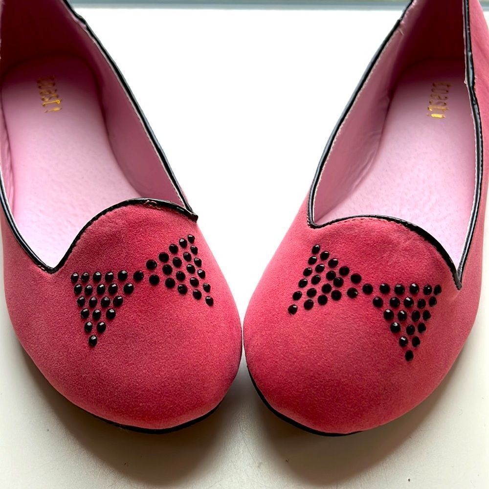Toast Pink Viola Velvety Rhinestone Bow Flats